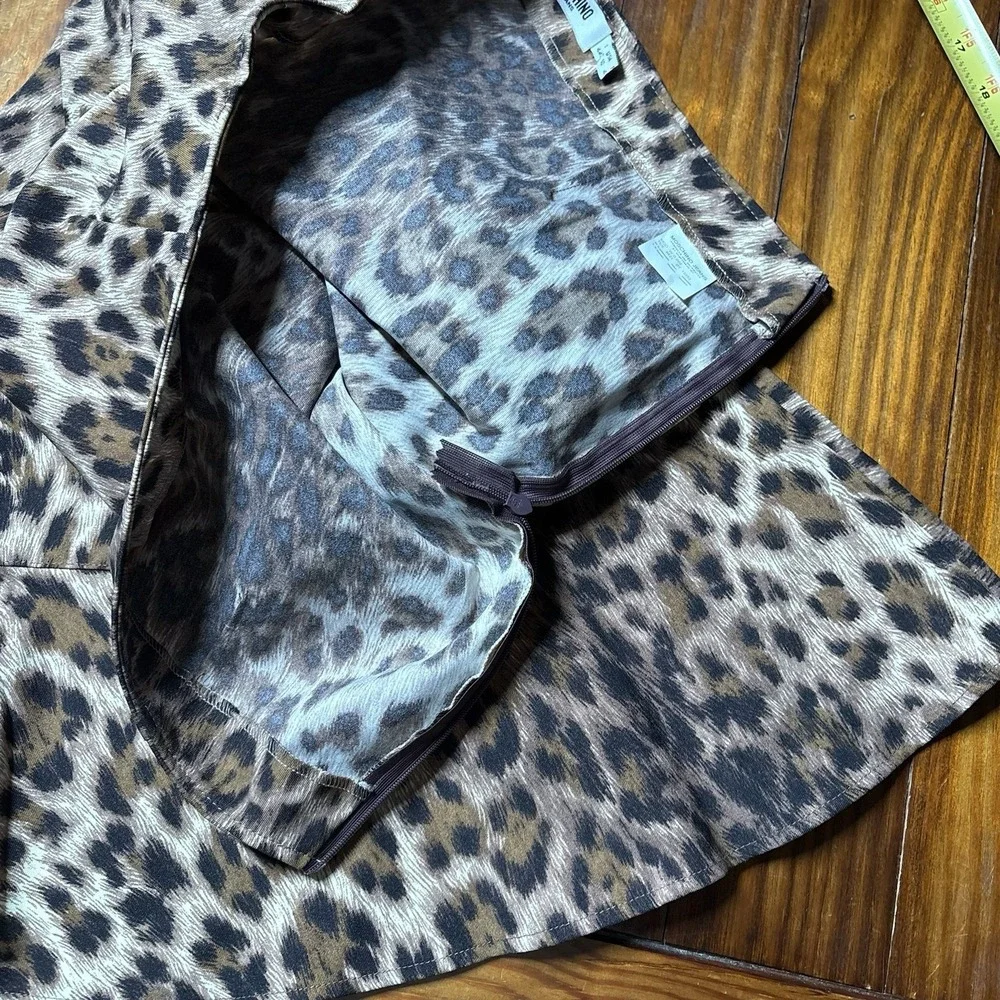 Vtg Moschino Jeans Leopard Animal Print Pencil Ruffle Hem Skirt Womens Sz 10